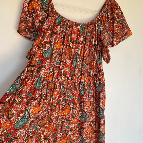 Margaux Riviera size XL off shoulder button front midi dress orange - Picture 13 of 13